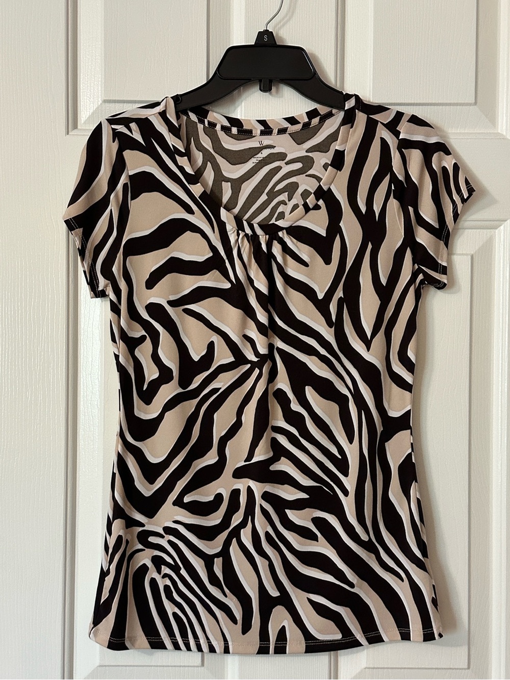Black & Cream Print Short Sleeve Top